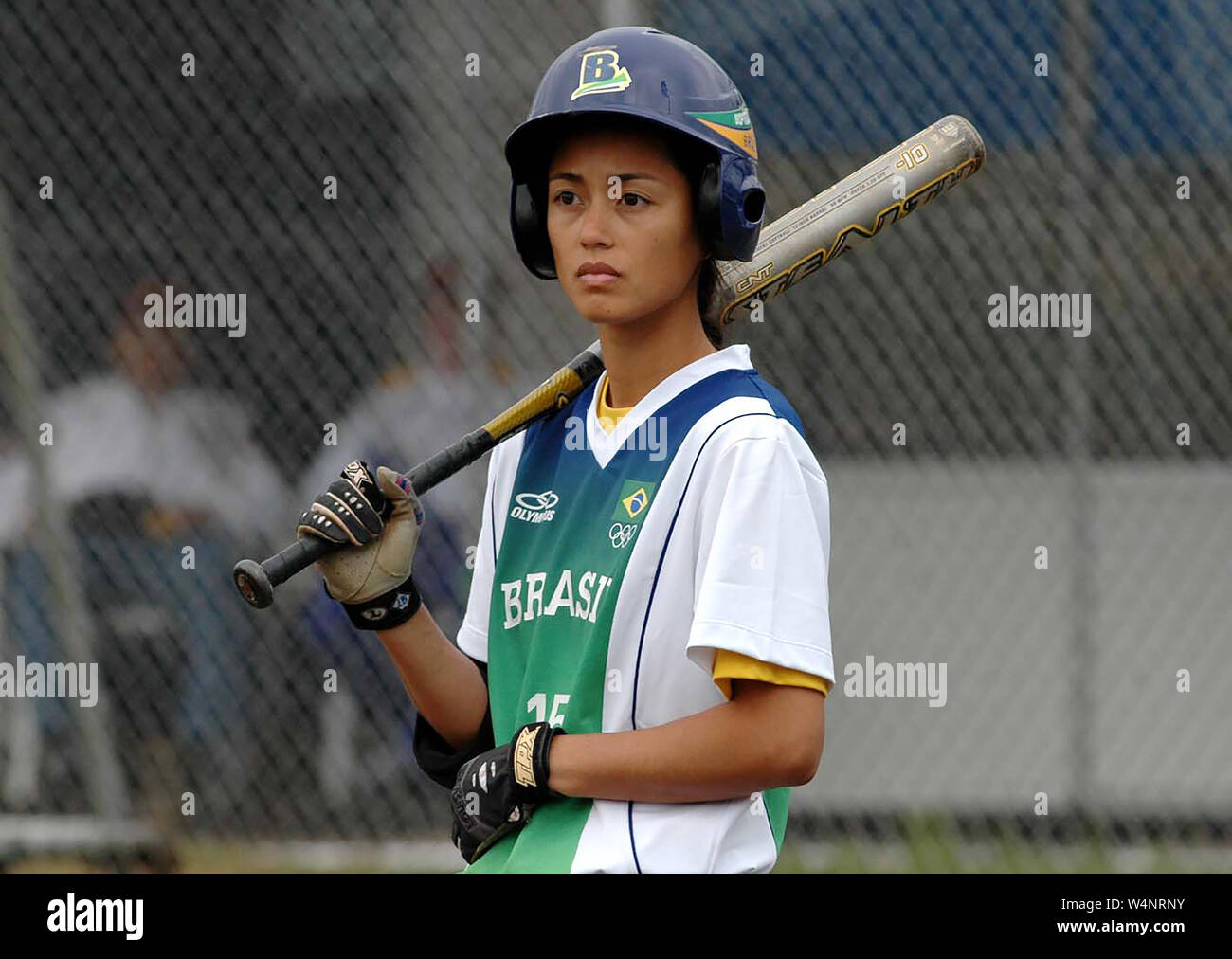 Rio de Janeiro, Brésil, le 26 juillet 2007. Les joueurs de softball du Brésil durant la Brésil / USA jeu par la Pan American au Complexe sportif Deodoro Banque D'Images