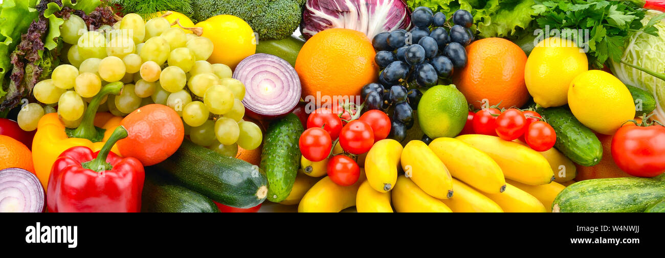 Une gamme utile les légumes et les fruits. Arrière-plan de l'alimentation Banque D'Images