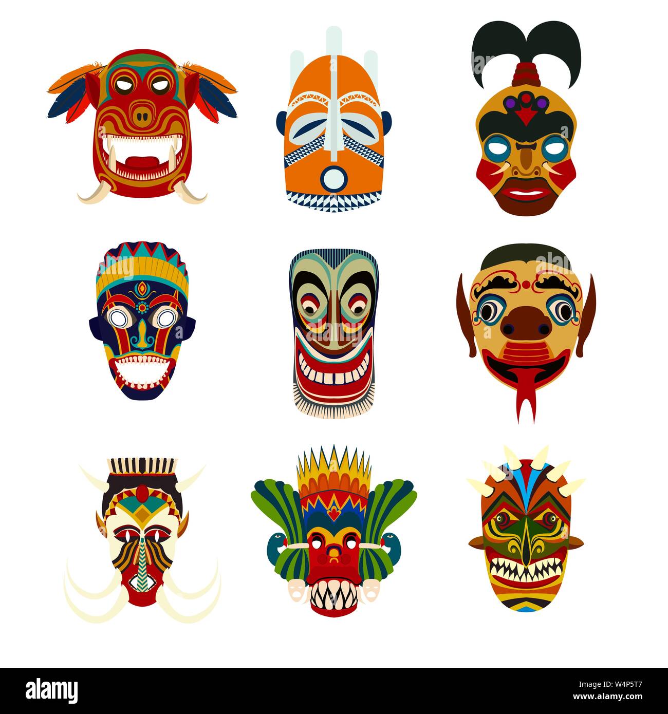 Les masques tribaux vecteur défini, les objets isolés sur fond blanc Illustration de Vecteur
