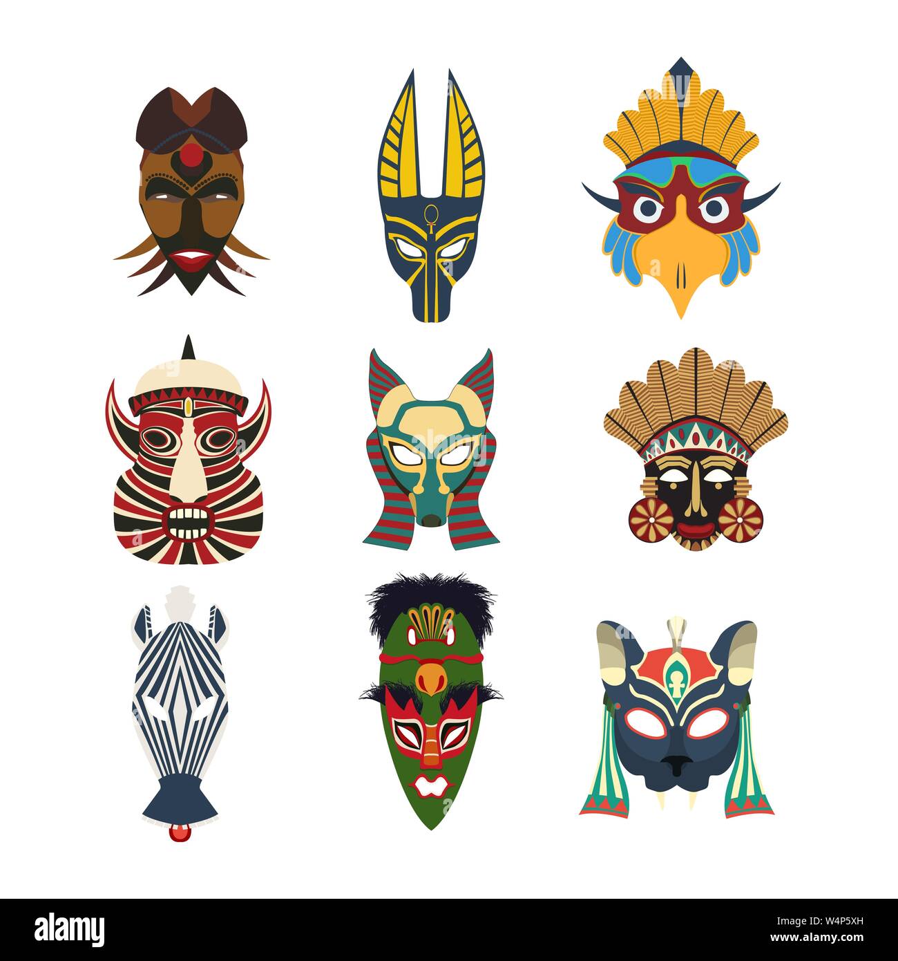 Les masques tribaux vecteur défini, les objets isolés sur fond blanc Illustration de Vecteur