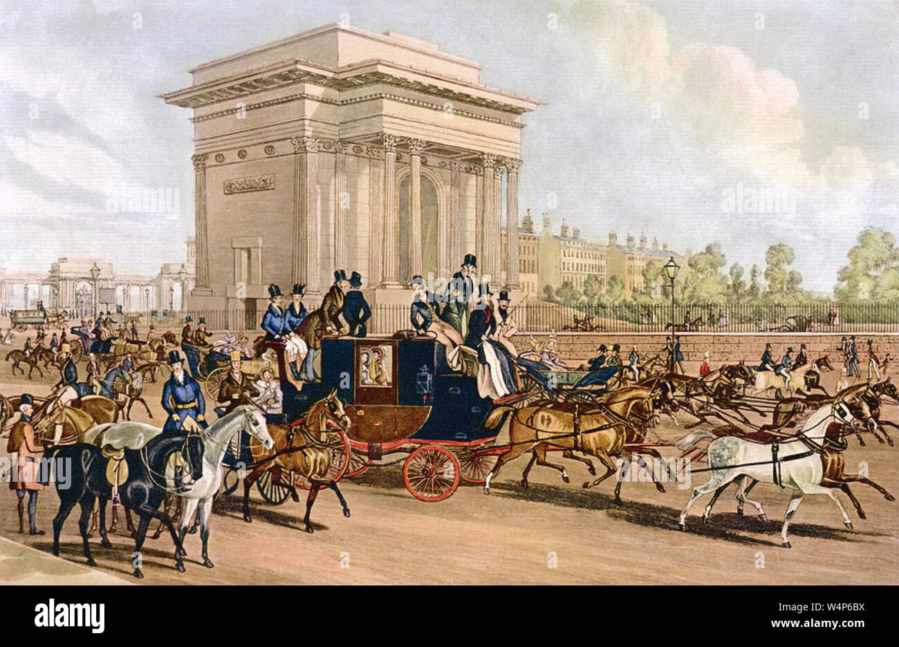 HYDE PARK CORNER, London, en 1838. Banque D'Images