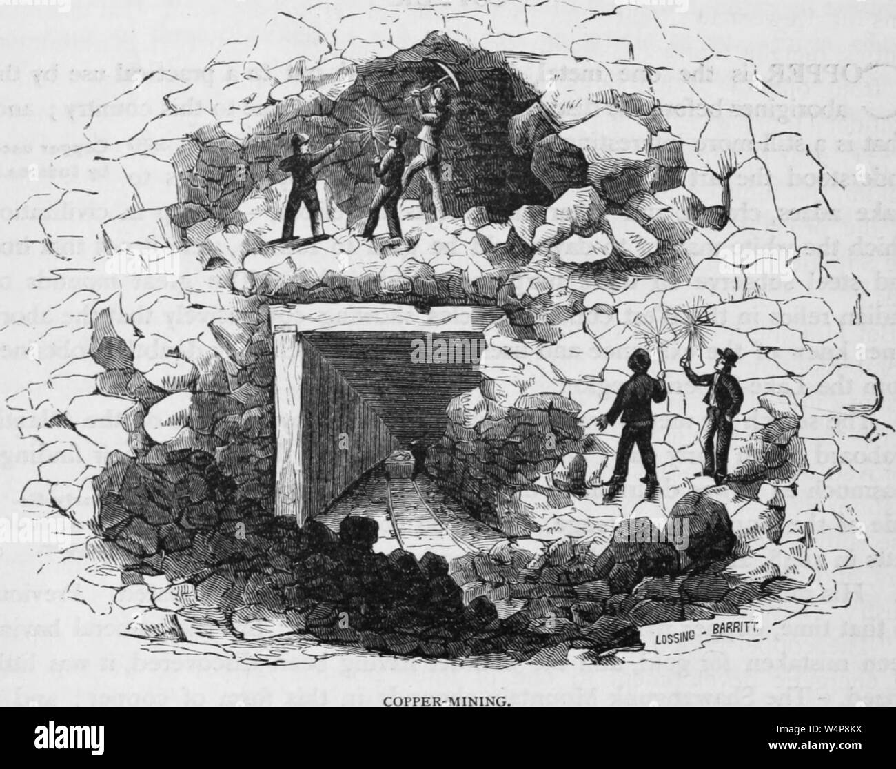 Gravure de la mine de cuivre les travailleurs de Schuyler Mine, New Jersey, du livre 'histoire industrielle de la United States' par Albert Sidney Bolles, 1878. Avec la permission de Internet Archive. () Banque D'Images