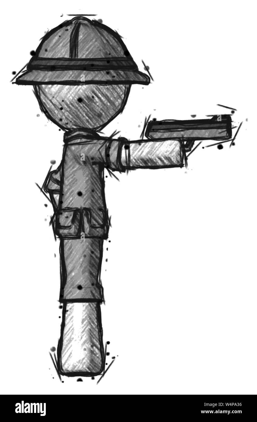 L'explorateur de dessin homme ranger le tir d'un pistolet. Banque D'Images L'explorateur de dessin homme ranger le tir d'un pistolet. Banque D'Images
