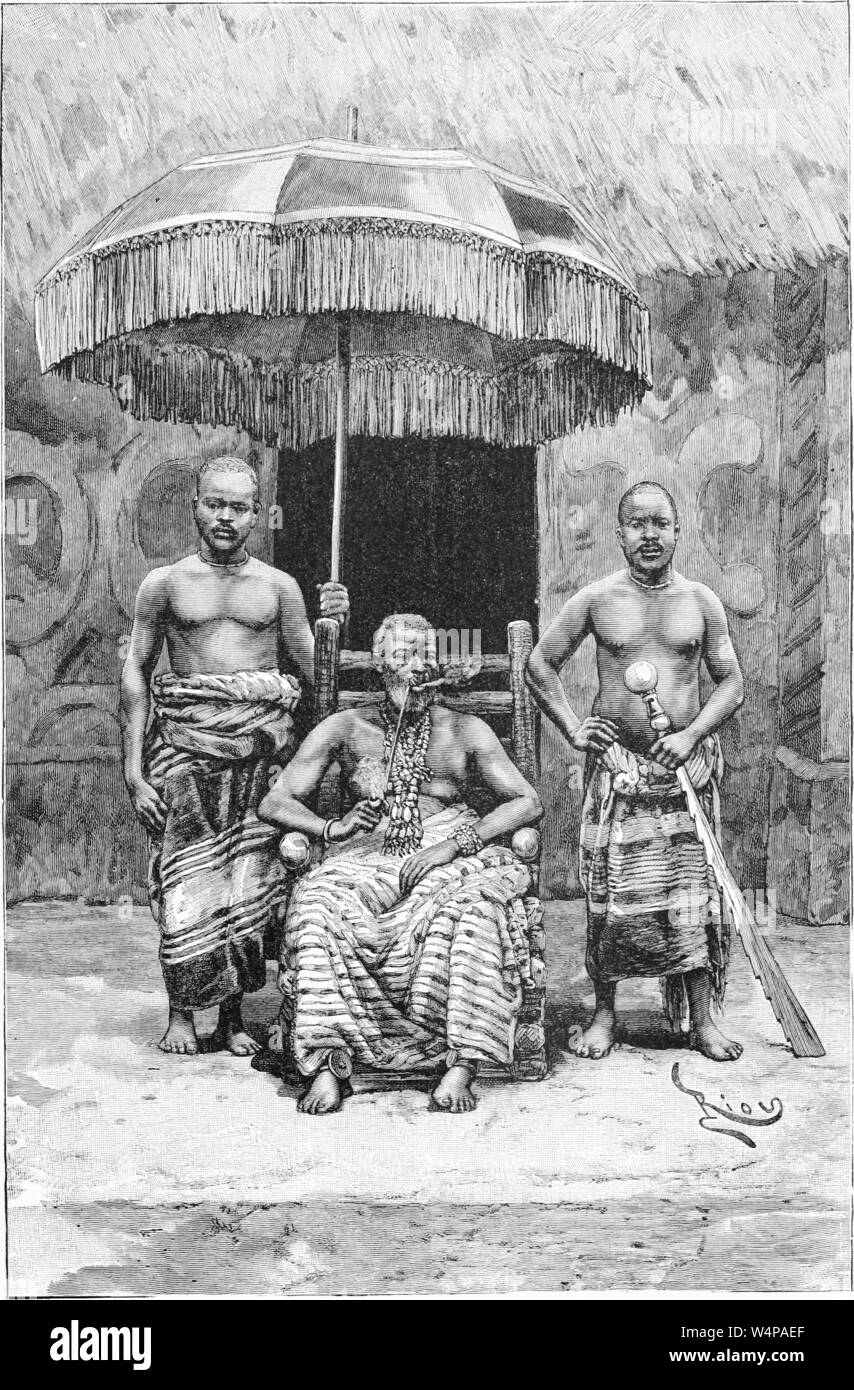 Dessin gravé du roi africain Ardjoumani avec ses fils, du livre 'Ridpath's histoire universelle de l' de John Clark Ridpath, 1897. Avec la permission de Internet Archive. () Banque D'Images