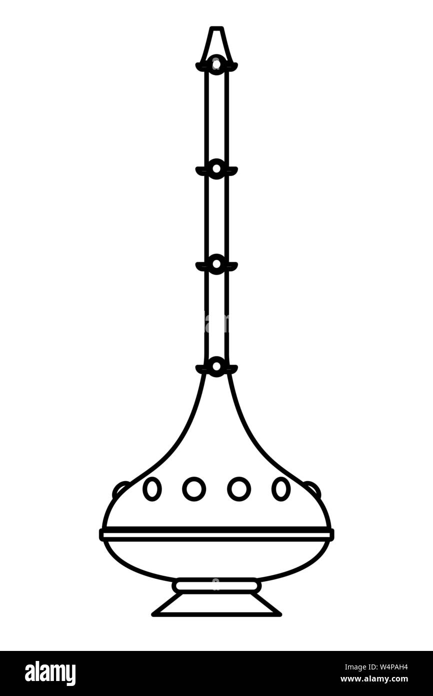 Lampe magique antique isolé de dessin animé en noir et blanc Illustration de Vecteur