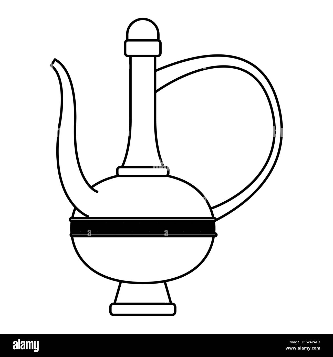 Lampe magique antique isolé de dessin animé en noir et blanc Illustration de Vecteur