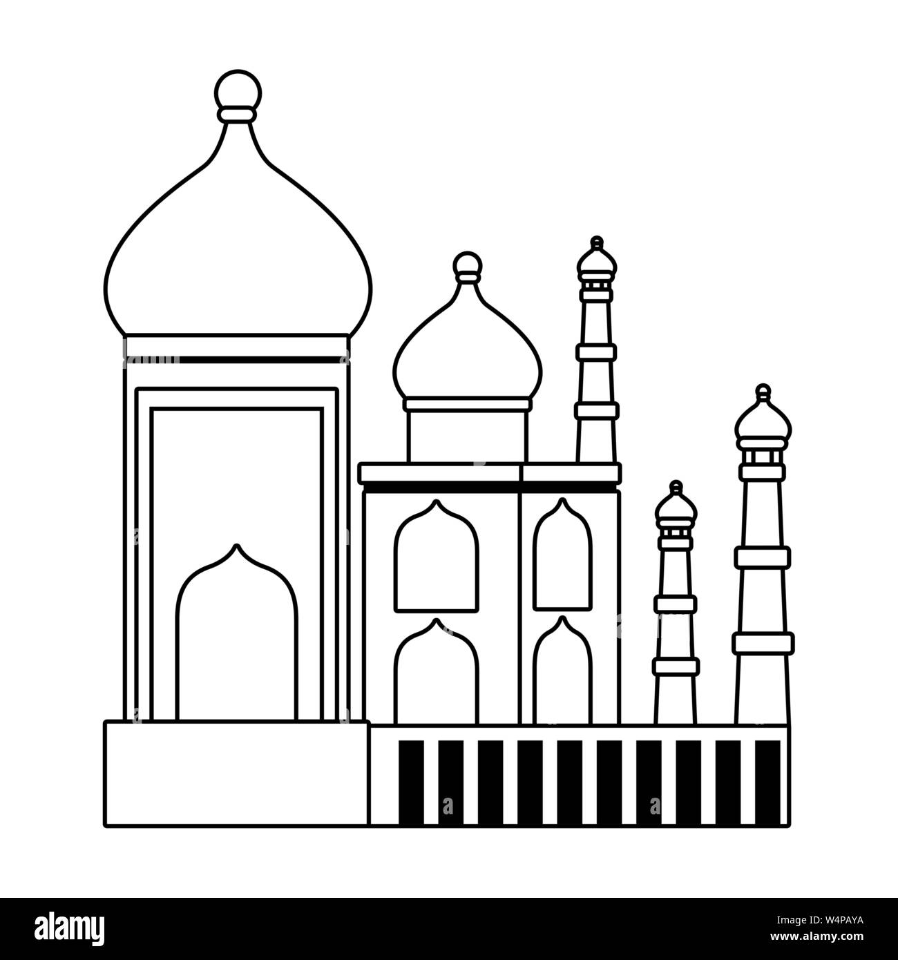 Taj Mahal inde monument antique en noir et blanc Illustration de Vecteur