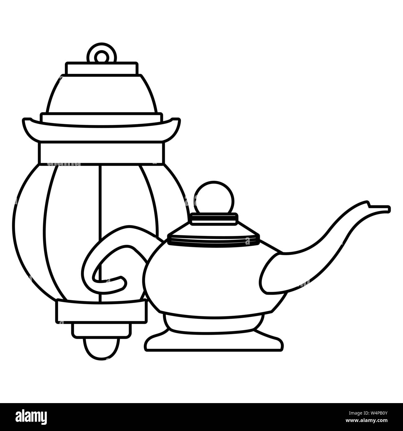 Lampe magique et papier à dessin en noir et blanc Illustration de Vecteur