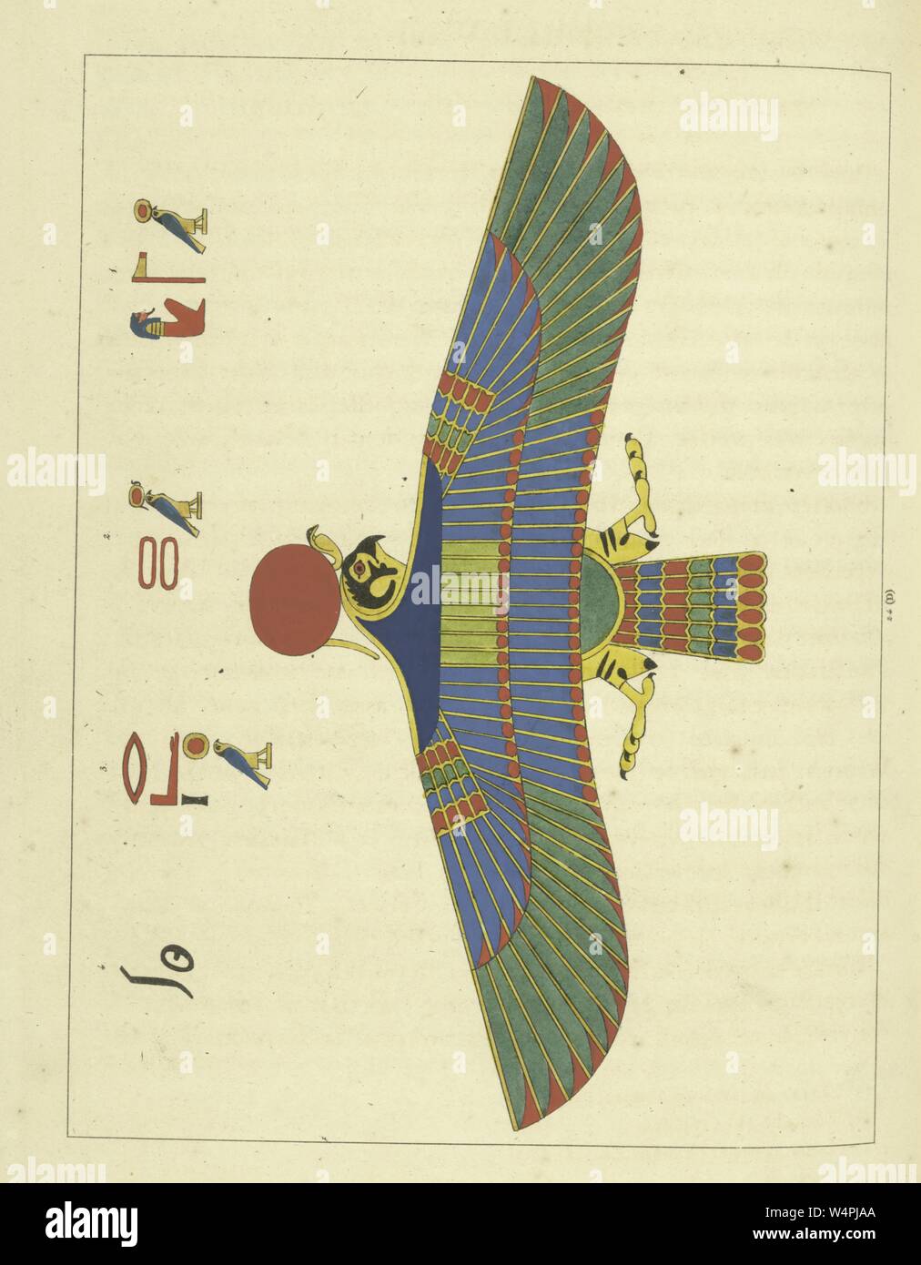 Dieu Ra de l'Égypte ancienne, l'ancienne divinité égyptienne du soleil, le pèlerin avec le soleil sur la tête, créateur du ciel, de la terre, et la pègre, illustration du livre 'panthéon égyptien' par Léon Jean Joseph Dubois, 1824. À partir de la Bibliothèque publique de New York. () Banque D'Images