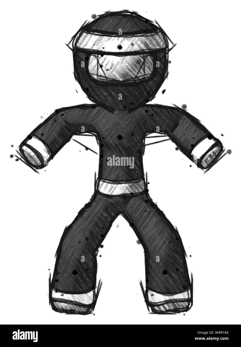 Guerrier ninja croquis sumo masculins posent d'alimentation. Banque D'Images