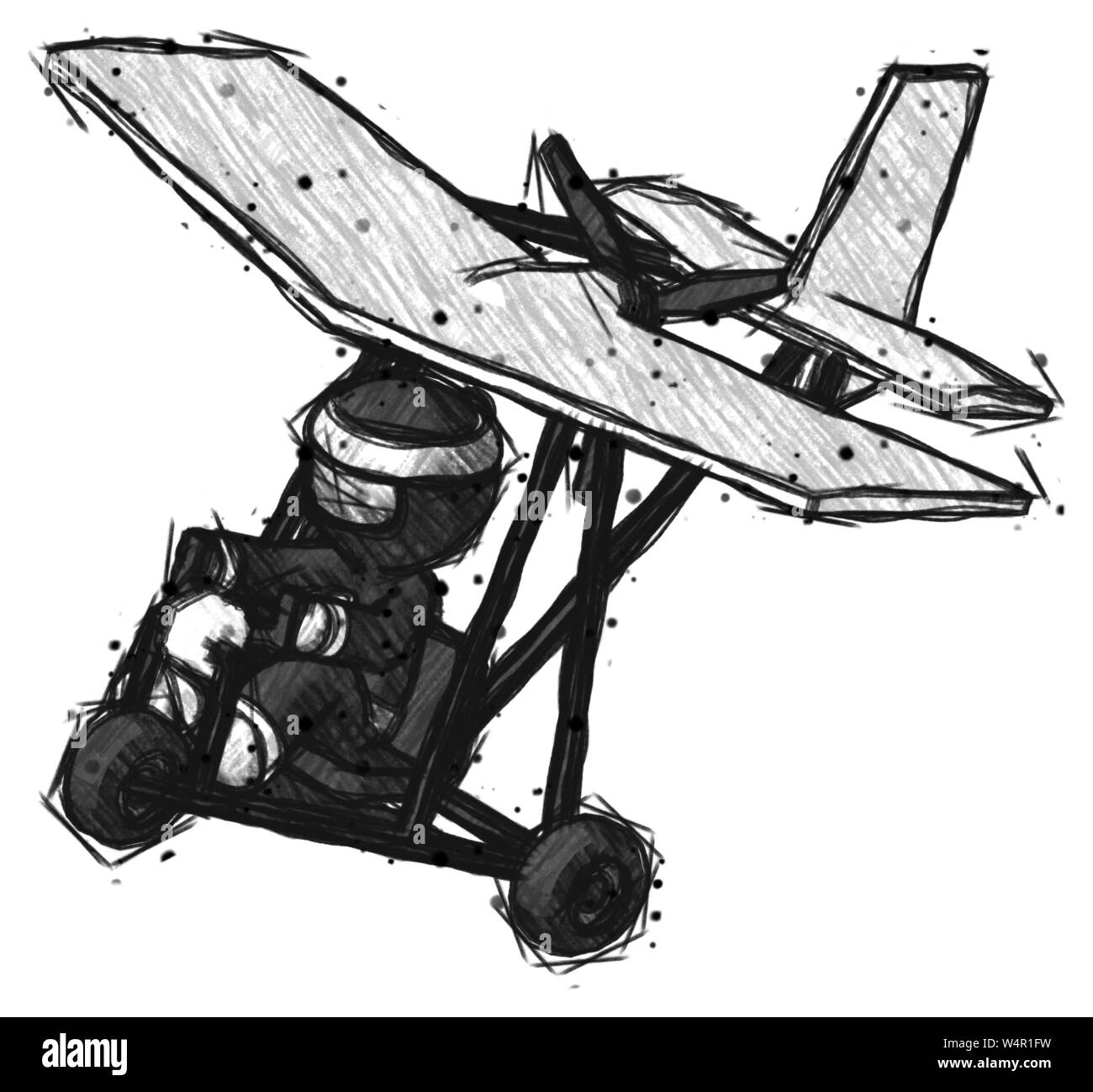 Guerrier ninja croquis homme dans un avion ultra-léger haut Vue de côté. Banque D'Images Guerrier ninja croquis homme dans un avion ultra-léger haut Vue de côté. Banque D'Images