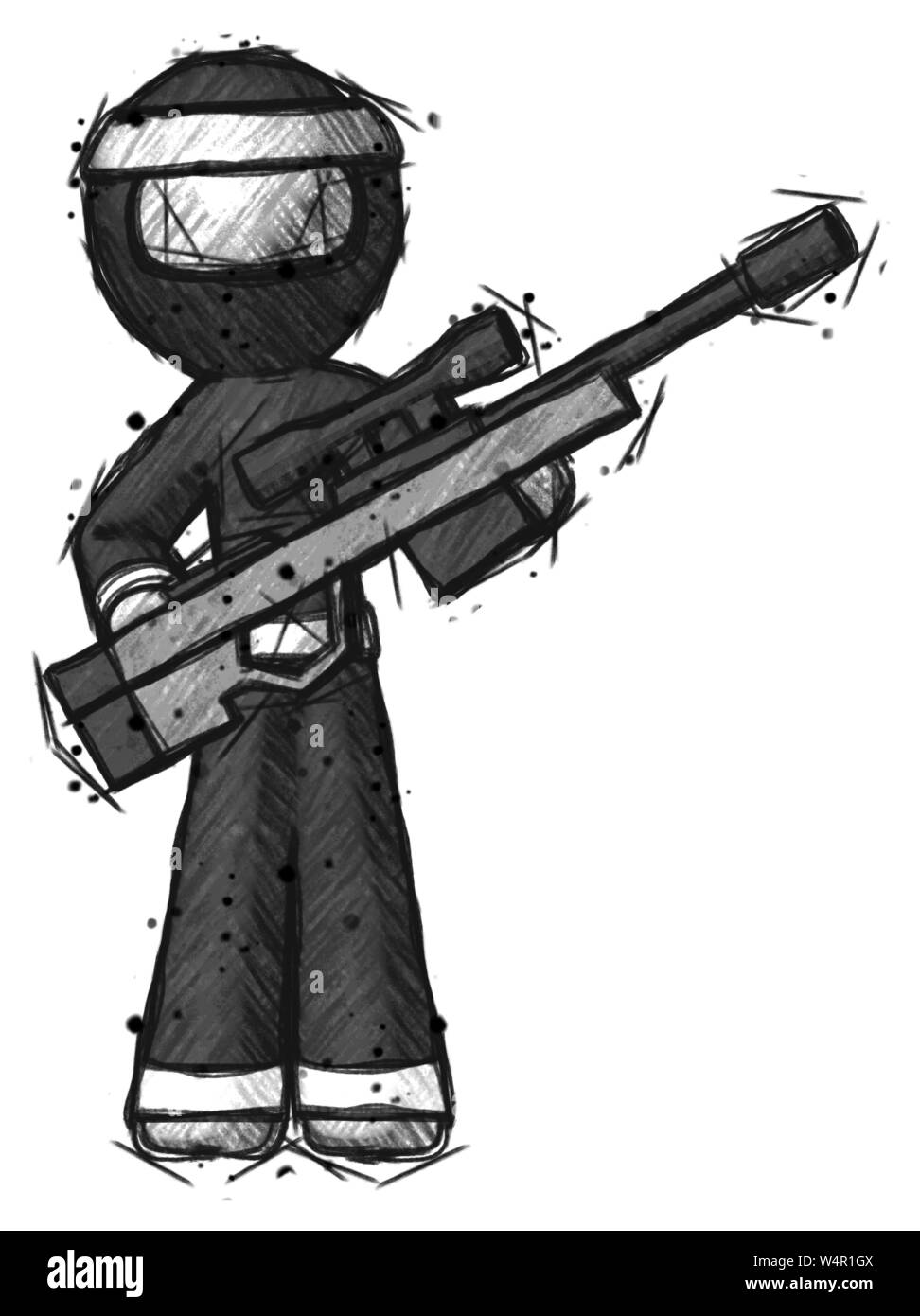 Guerrier ninja croquis man holding sniper rifle fusil. Banque D'Images Guerrier ninja croquis man holding sniper rifle fusil. Banque D'Images