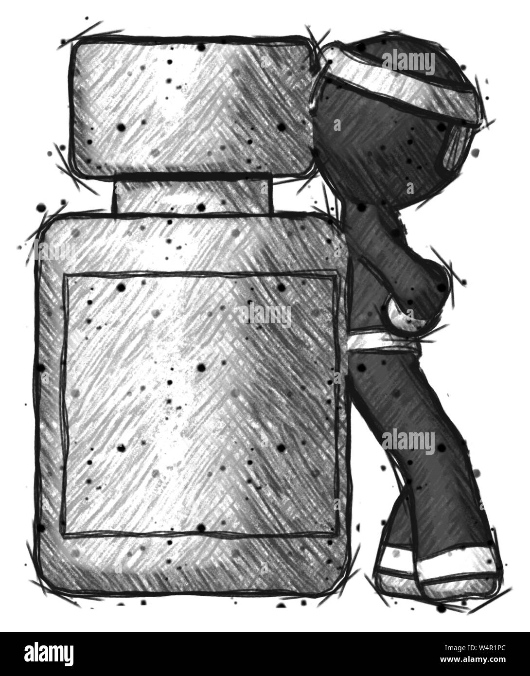 Guerrier ninja croquis man grand flacon de médicaments. Banque D'Images