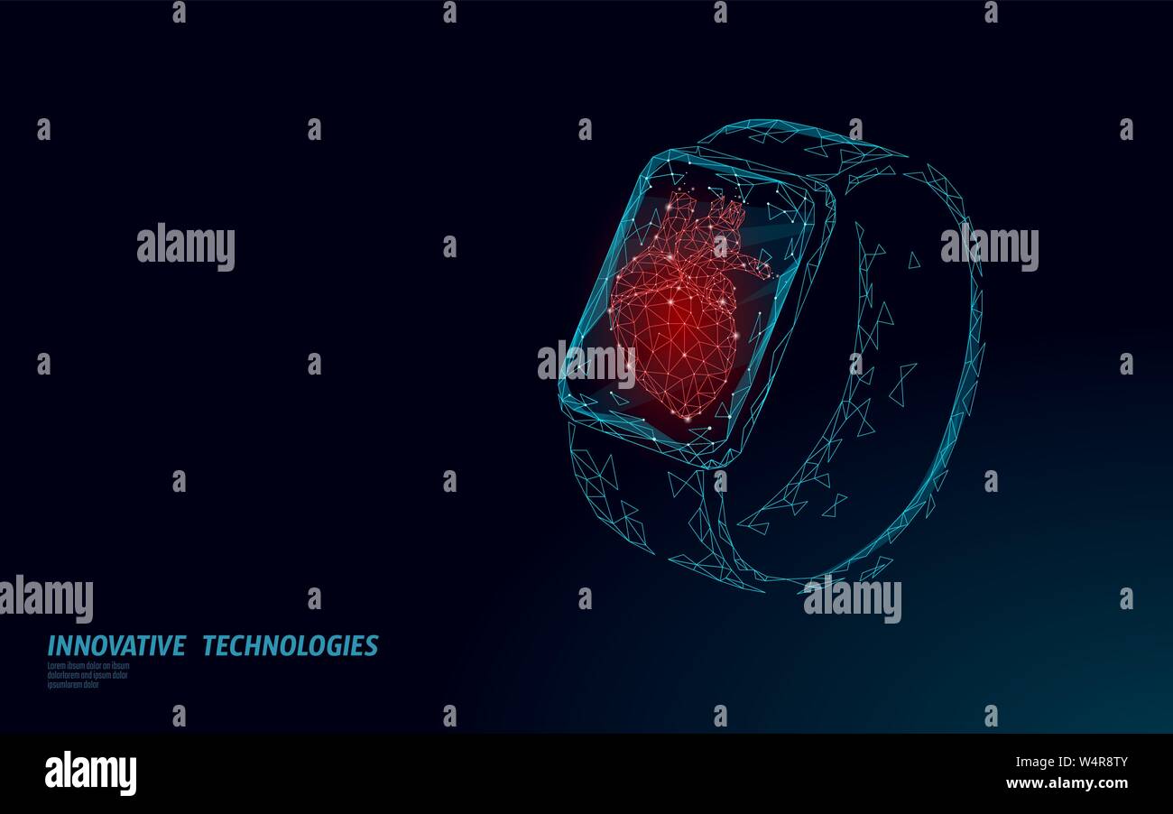 Montres Smart tracker remise en forme de l'appareil de soins de santé. App médecine concept d'entreprise. Coeur de l'homme battre sport monitor design moderne. Polygonale poly bas Illustration de Vecteur