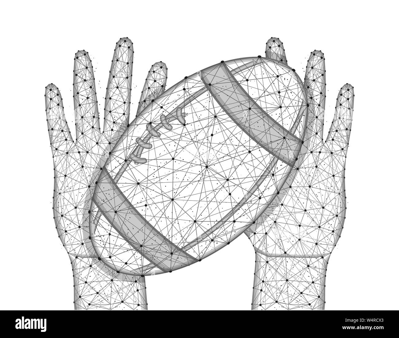 Les mains et la balle pour jouer au rugby football low poly design, jeu de sport dans le style polygonal, prise ou lancer la balle wireframe vector illustration réalisée Illustration de Vecteur