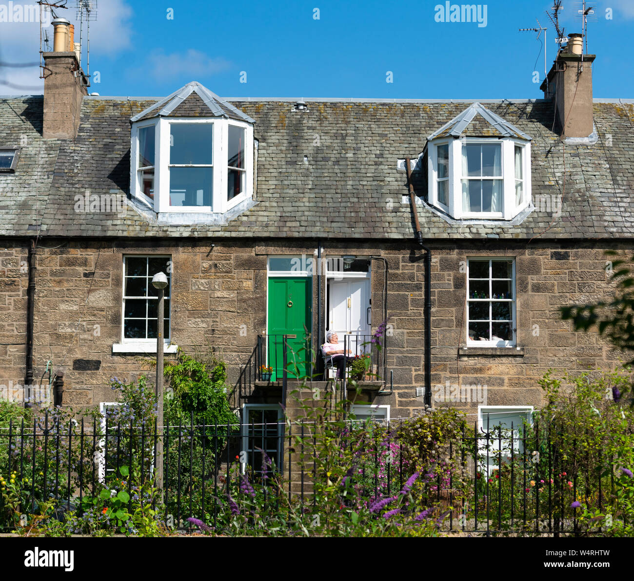 Vue extérieure de la maison de style colonie à Stockbridge, Édimbourg, Écosse, Royaume-Uni Banque D'Images