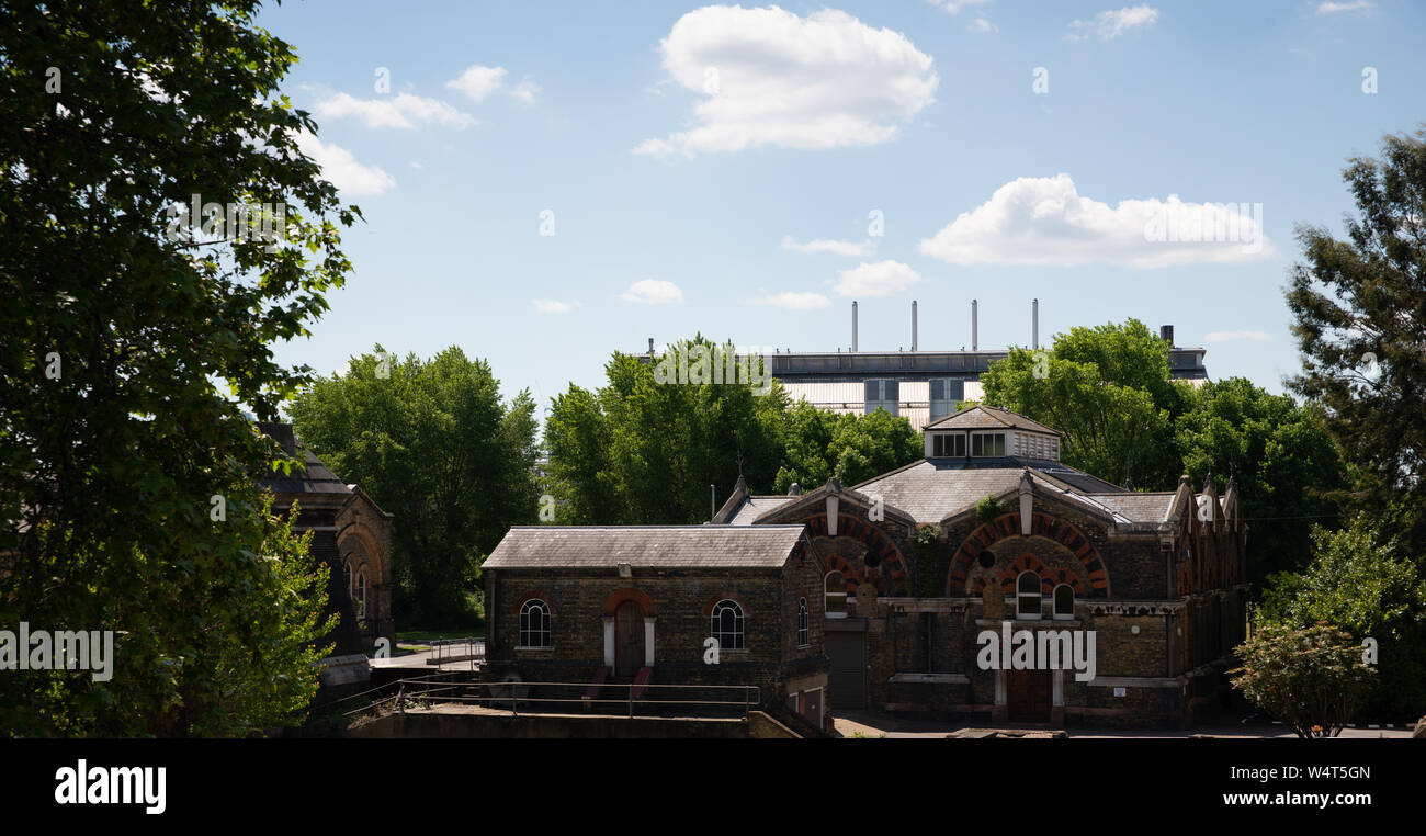 Londres, Royaume-Uni - 21 MAI 2019 Abbaye d'origine Mills Station de pompage, à l'Abbey Lane, Londres, est une station de pompage des eaux usées, conçu par l'ingénieur Joseph Bazalg Banque D'Images