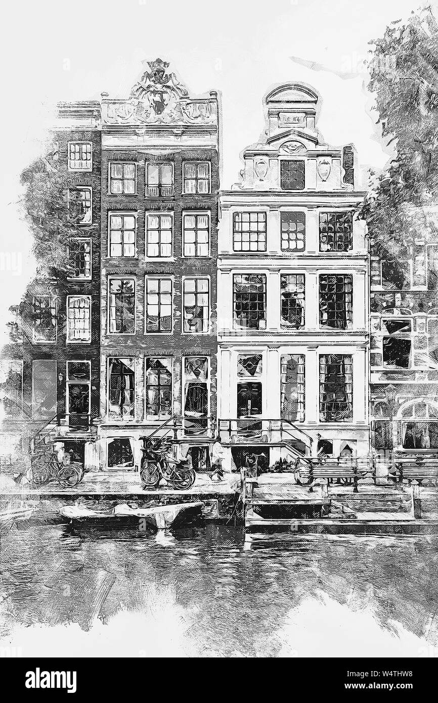 La ville d'Amsterdam a commencé comme un village sur la rivière Amstel. Cependant au Moyen Âge elle a connu une croissance rapide en tant que centre d'échange Banque D'Images