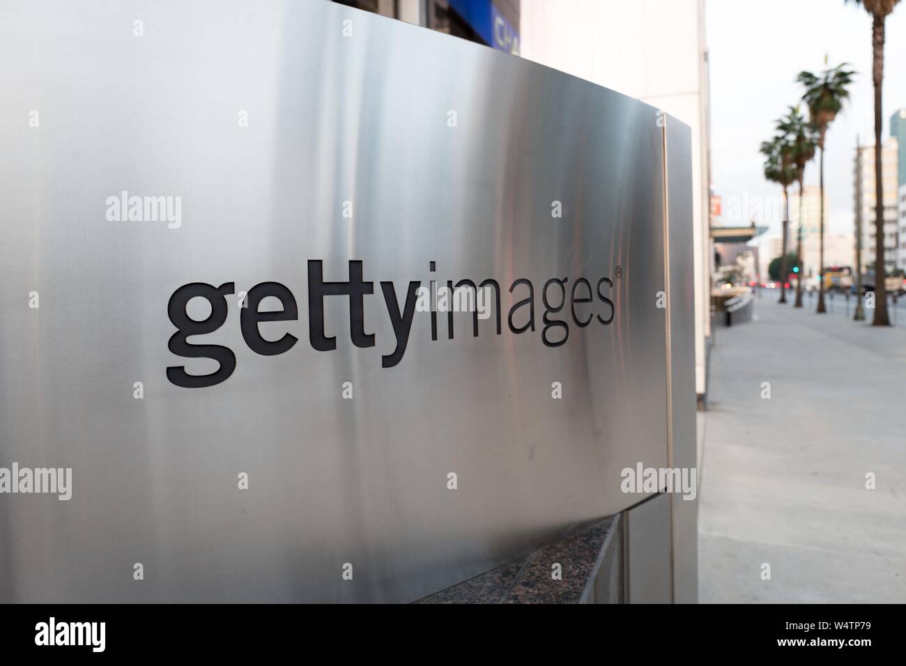 Close-up of logo sur inscription au bureau régional de media licensing company Getty Images dans le centre-ville de Los Angeles, Californie, le 24 octobre 2018. () Banque D'Images