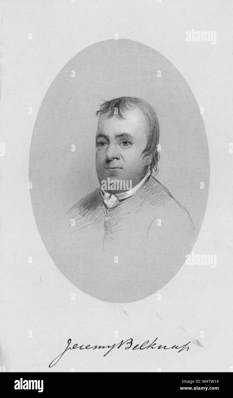 Portrait gravé de Jeremy Belknap, un prêtre et historien américain de Boston, Massachusetts, 1850. () Banque D'Images