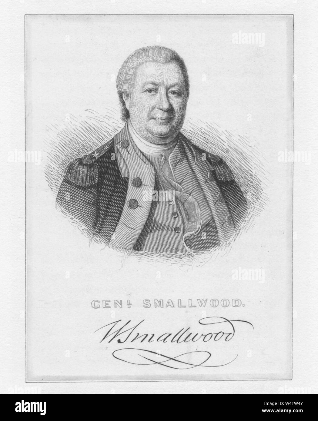 Portrait gravé du Général William Smallwood, un semoir, soldat et homme politique de Charles County, Maryland, 1775. () Banque D'Images