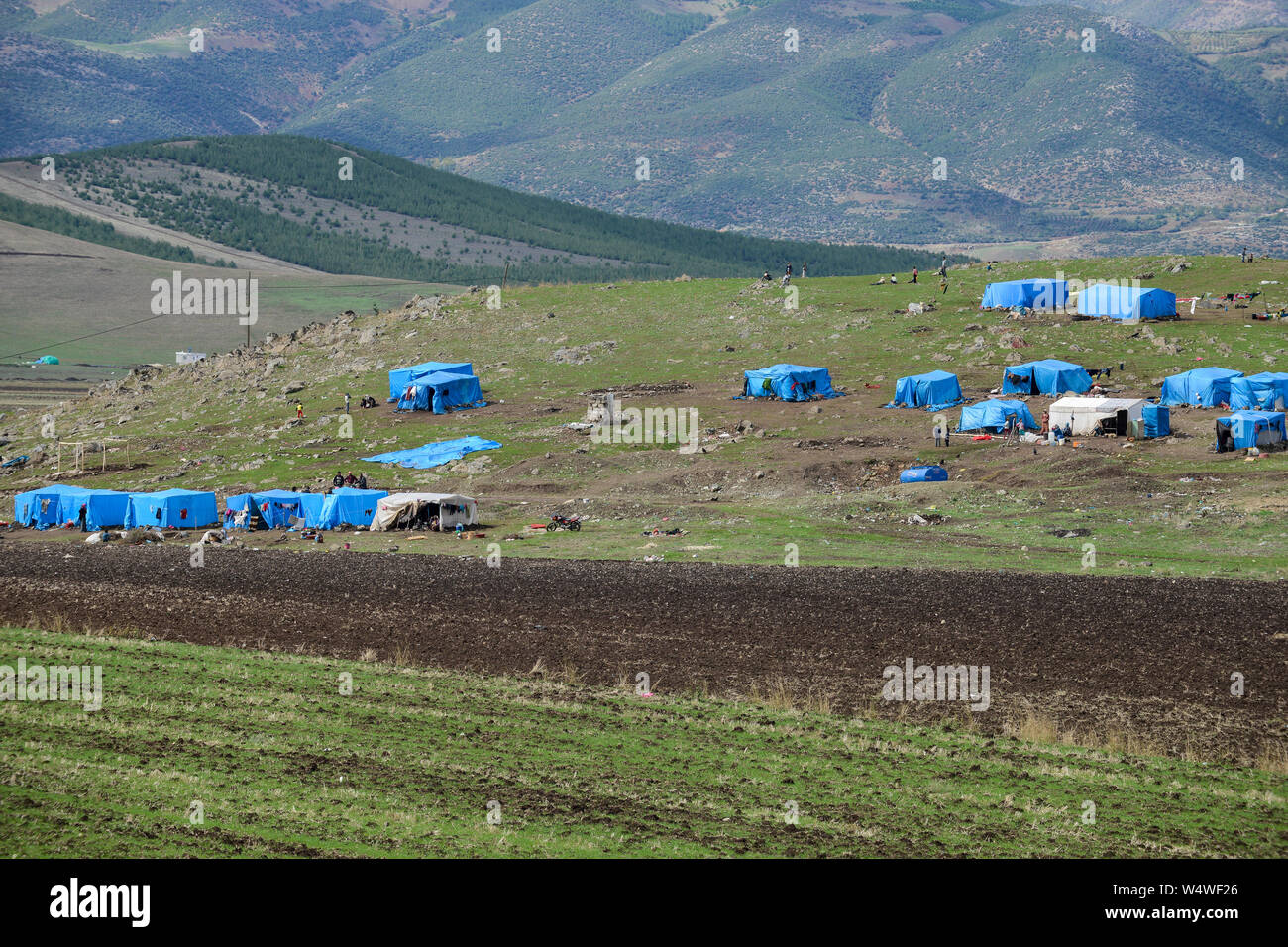 La Turquie, près de la frontière syrienne, les réfugiés syriens, camp de réfugiés inofficiel Banque D'Images
