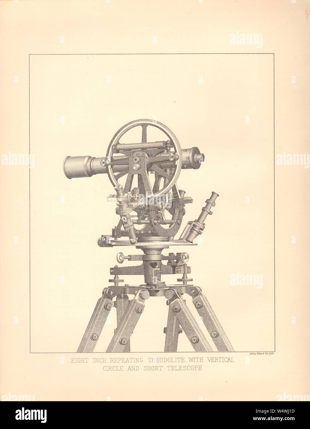 Huit pouces théodolite répéter avec cercle vertical et télescope court organisé pour la mesure de distances zenith - ex-libris anciens illustration Banque D'Images