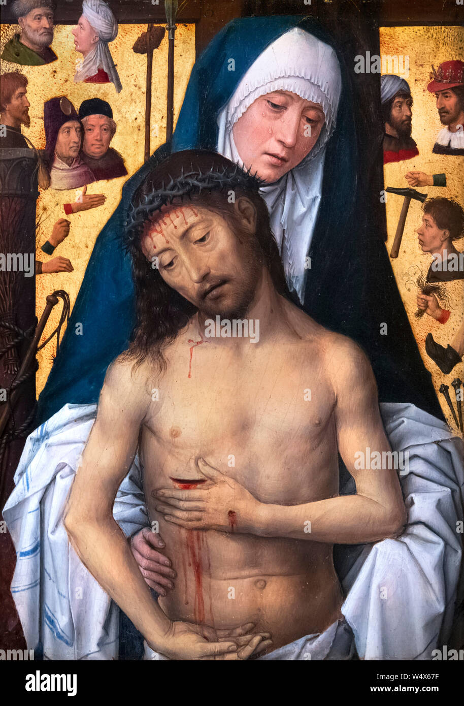 L'homme des douleurs dans les bras de la Vierge de Hans Memling (c.1430-1494), l'huile et feuille d'or sur panneau de bois, c.1475-9 Banque D'Images