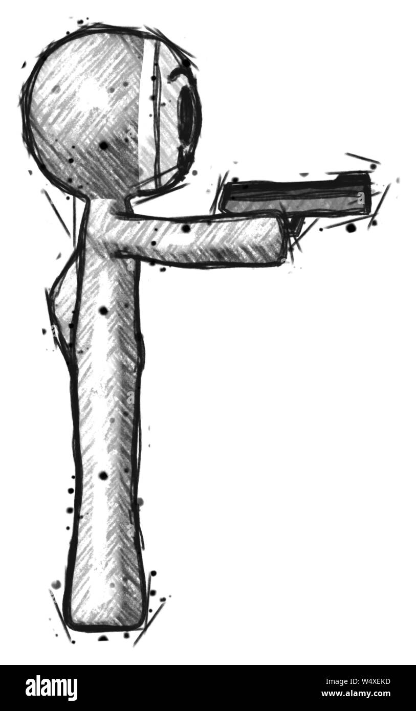 Petit croquis hacker anarchiste homme tirant une arme de poing. Banque D'Images Petit croquis hacker anarchiste homme tirant une arme de poing. Banque D'Images