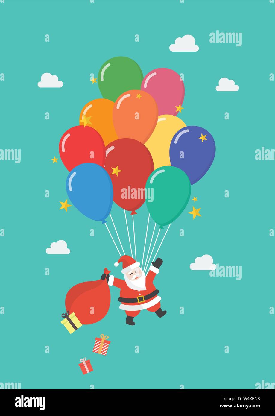 Père Noël accroché à un ballon. Vector illustration Illustration de Vecteur