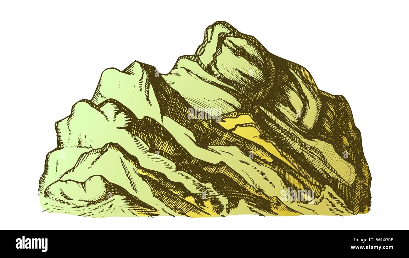Paysage de montagne Sommet de couleur Hand Drawn Vector Illustration de Vecteur