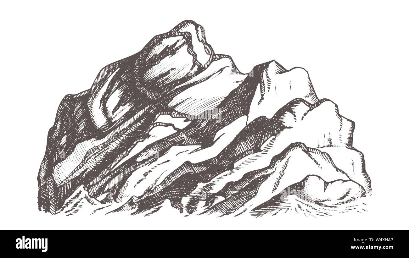 Sommet du paysage de montagne Hand Drawn Vector Illustration de Vecteur