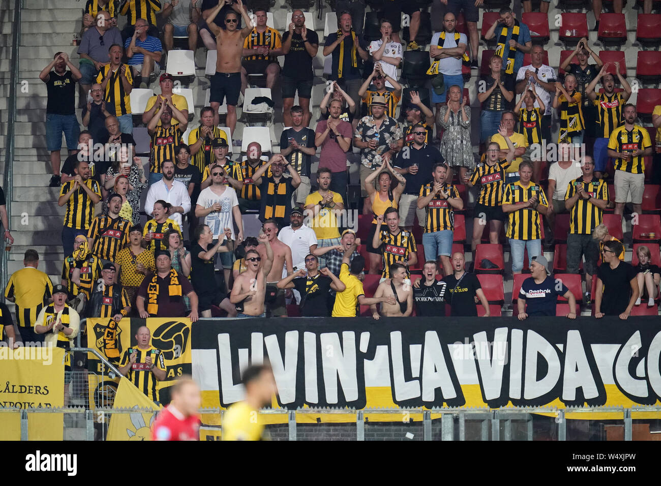 Alkmaar, Pays-Bas. Le 25 juillet, 2019. ALKMAAR, 25-07-2019, AZ - Hacken, l'UEFA Europa League, deuxième tour de qualification, fans de BK Hacken : Crédit Photos Pro/Alamy Live News Banque D'Images