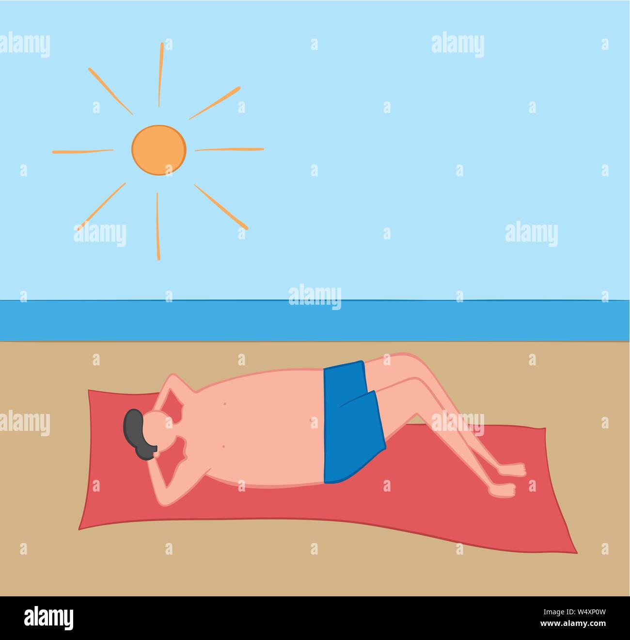 L'homme couché sur la plage, vector illustration dessinée à la main. Décrit la couleur et couleur. Illustration de Vecteur