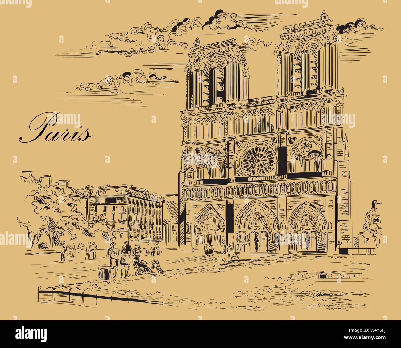 Vector Illustration Dessin De La Cath drale Notre Dame Paris France vector-illustration-dessin-de-la-cath-drale-notre-dame-paris-france