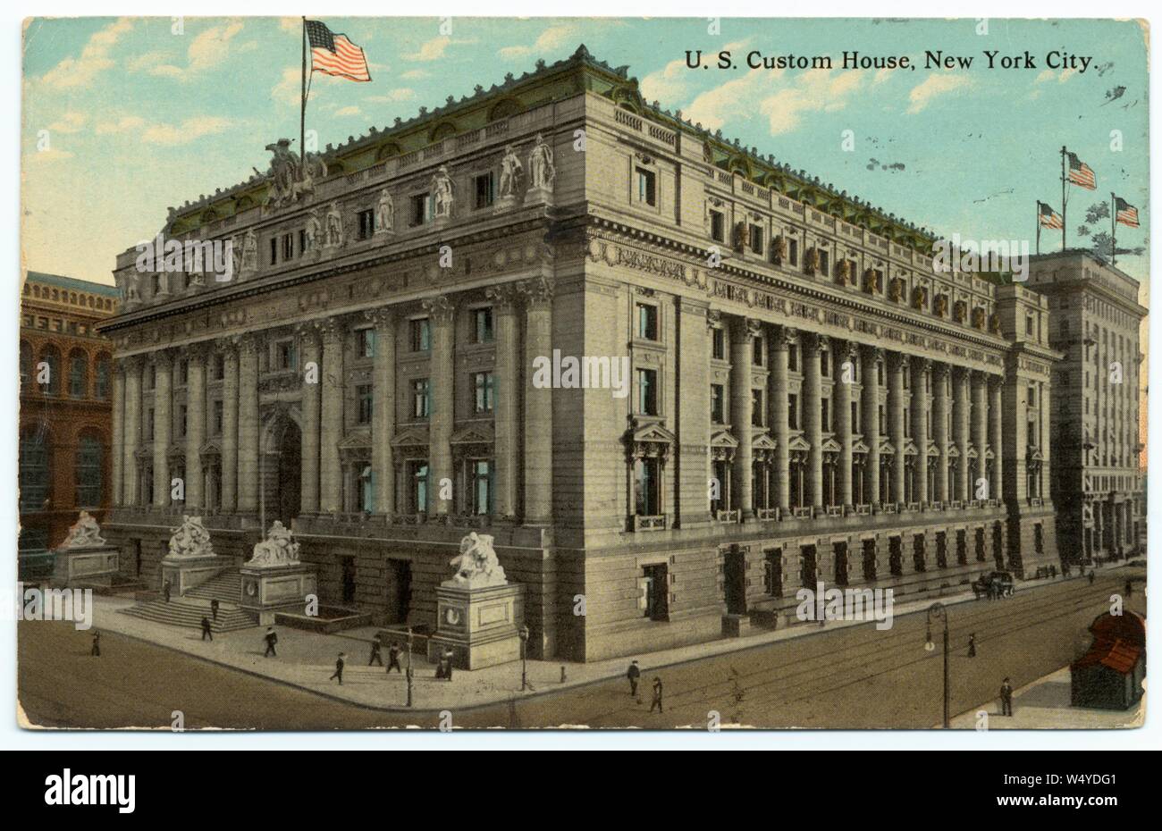 Carte postale gravée de l'United States Custom House à New York City, New York, publié par l'American Art Publishing Co, 1913. À partir de la Bibliothèque publique de New York. () Banque D'Images