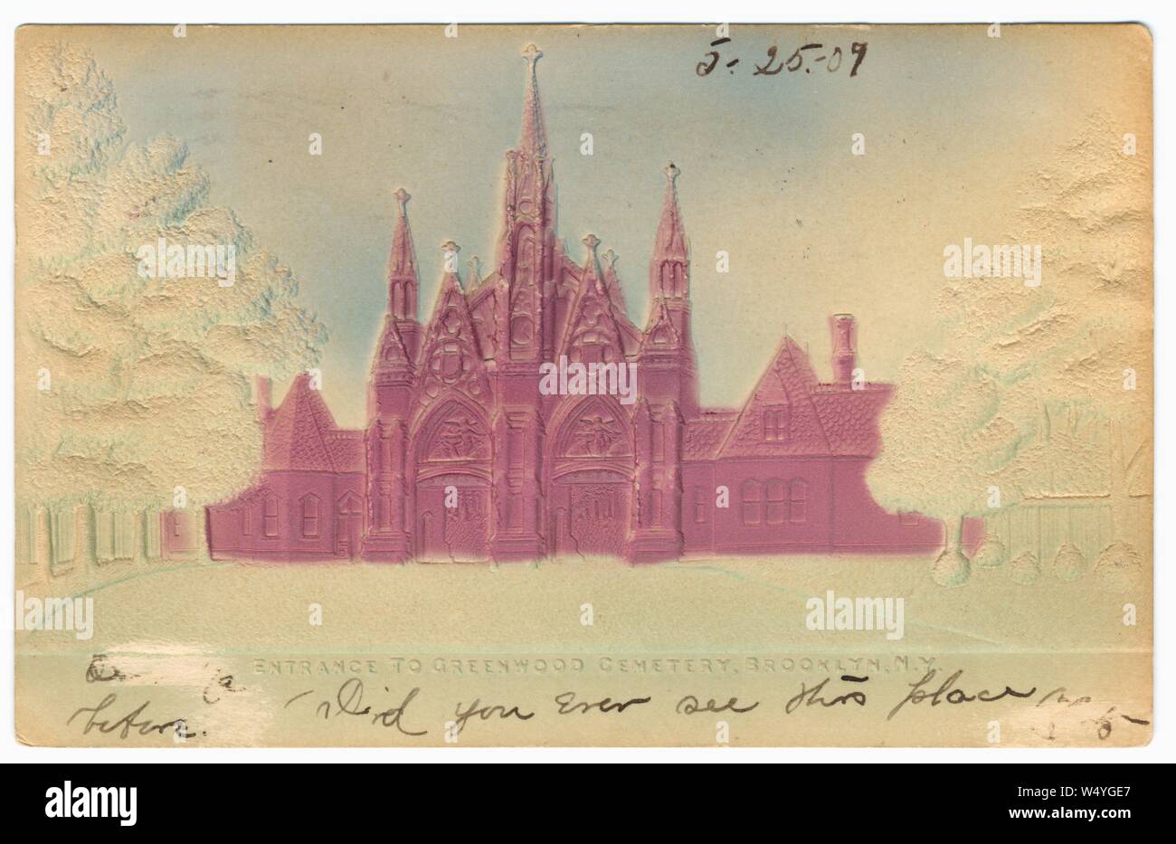 Carte postale illustrée de l'entrée de Greenwood Cemetery de Brooklyn, New York City, New York, publié par l'illustre la carte postale, 1907. À partir de la Bibliothèque publique de New York. () Banque D'Images