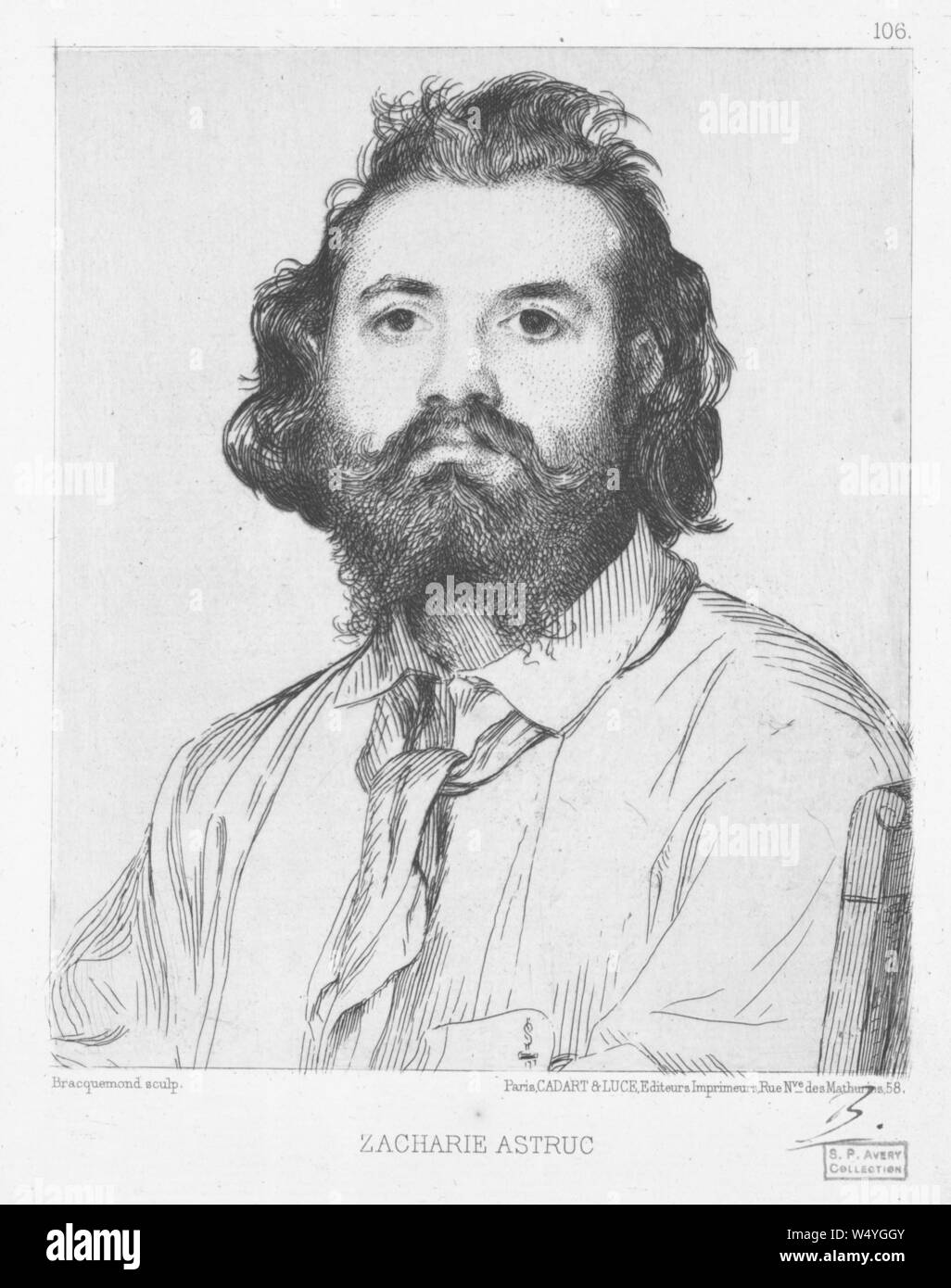 Portrait gravé de Zacharie Astruc, un sculpteur, peintre et poète, illustré par Henri Félix Bracquemond, 1865. () Banque D'Images