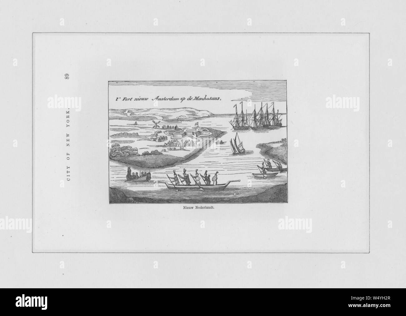 Gravure du New Netherland, un 17e siècle colonie de la République néerlandaise situé sur la côte est d'Amérique, 1700. À partir de la Bibliothèque publique de New York. () Banque D'Images
