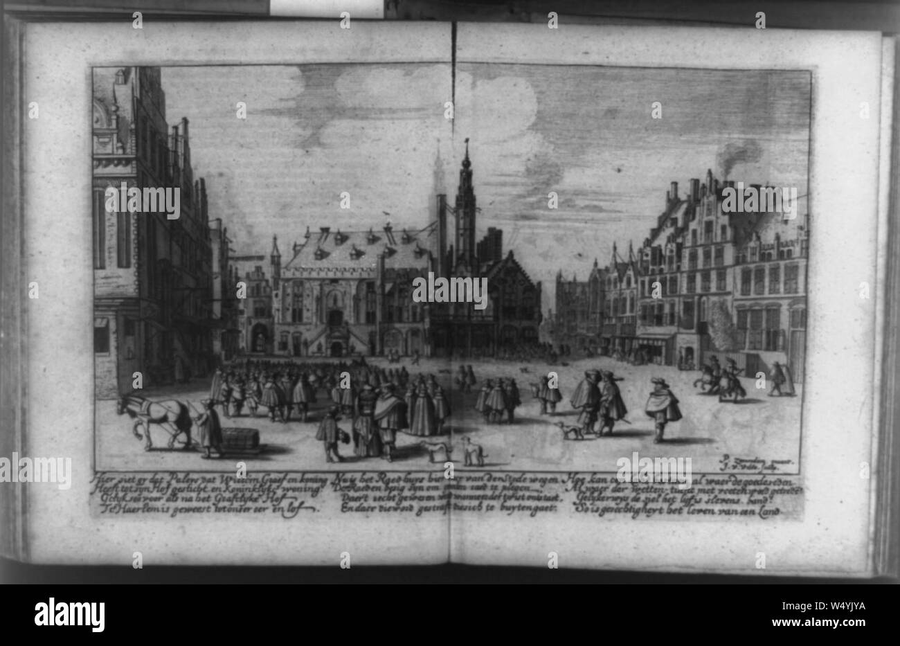 Foule dans square à Haarlem, Pays-Bas) - P. Zaenredam inventer.  ; J.V. Velde, couche externe Banque D'Images
