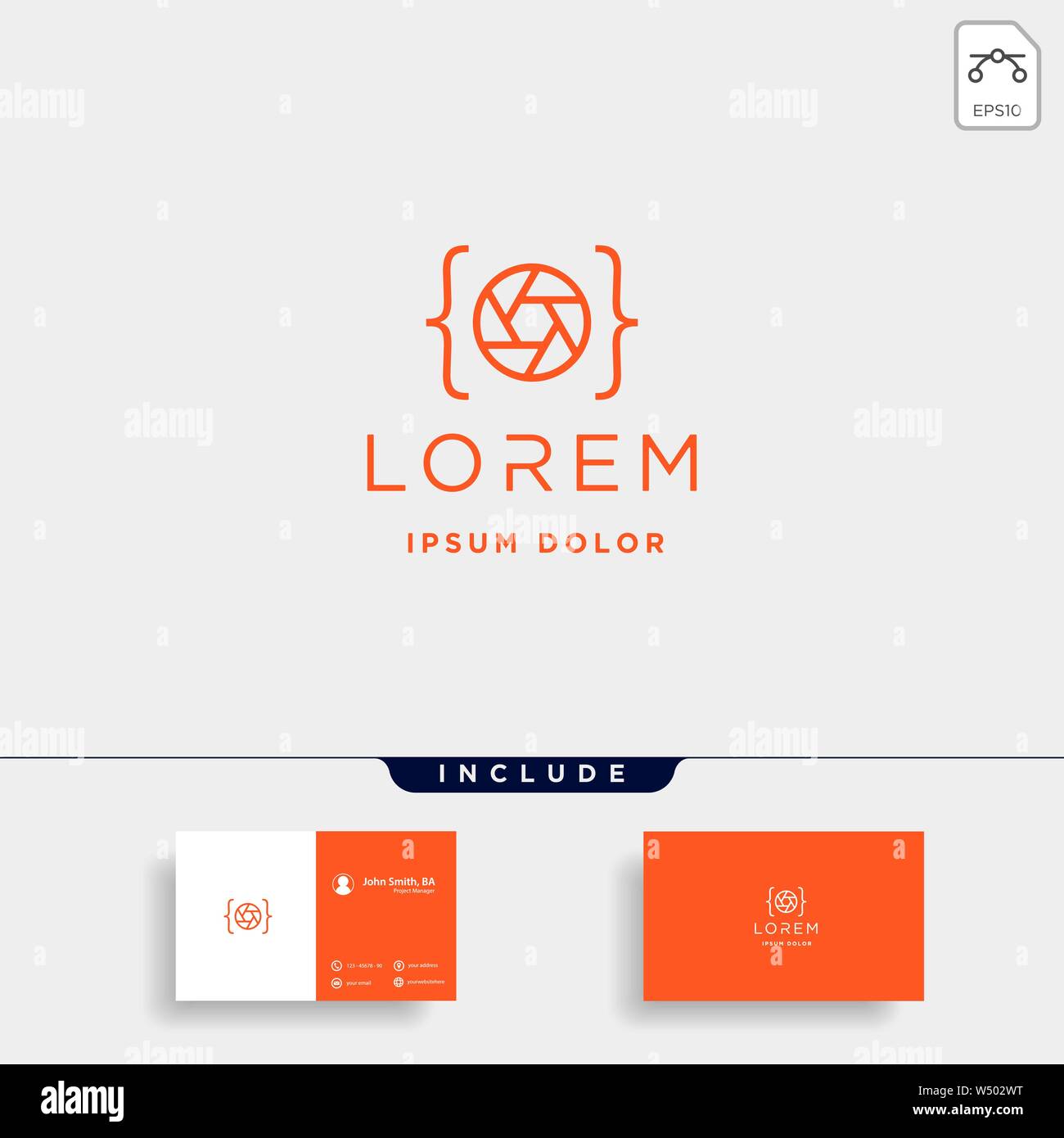 Code photo logo design simple vecteur ligne de codage de l'appareil photo Illustration de Vecteur