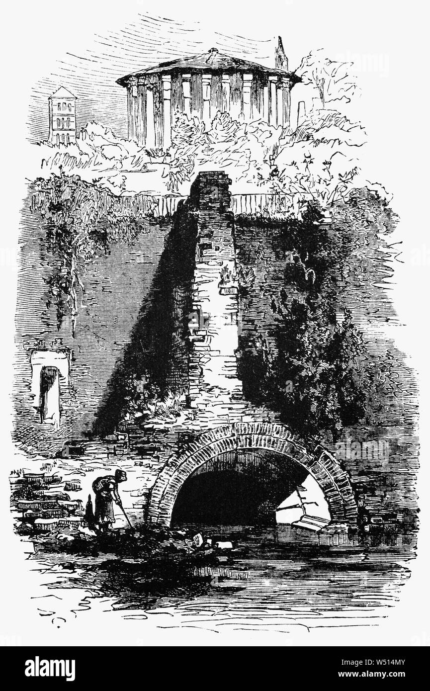 L'embouchure de la Cloaca Maxima, l'un des premiers systèmes d'égouts. Construit dans l'ancienne Rome, afin de drainer les marais et de déposer les déchets d'une des villes les plus peuplées du monde, elle a mené à l'effluent du Tibre, qui s'est déroulé à côté de la ville. Selon la tradition, il a été initialement construit autour de 600 avant J.-C. sous les ordres du roi de Rome, Tarquin Priscus par les étrusques comme un canal à ciel ouvert. Au fil du temps, les Romains couverts sur le canal et l'agrandit en un système d'égout pour la ville. Banque D'Images