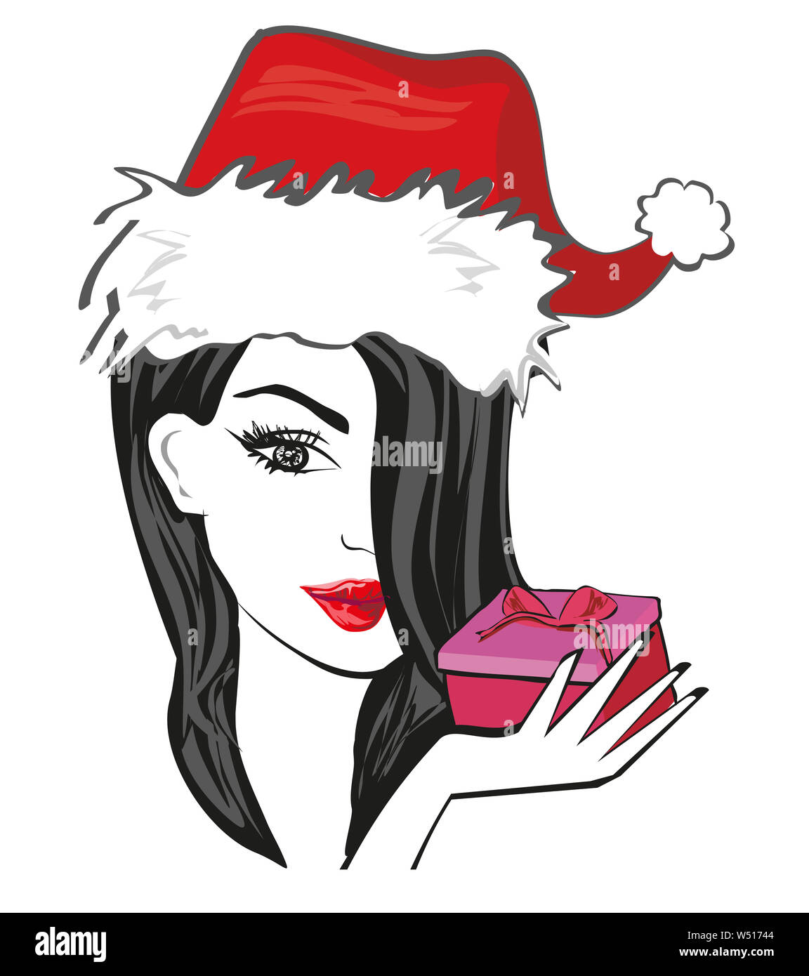 Fille en costume de Noël avec boîte-cadeau Banque D'Images