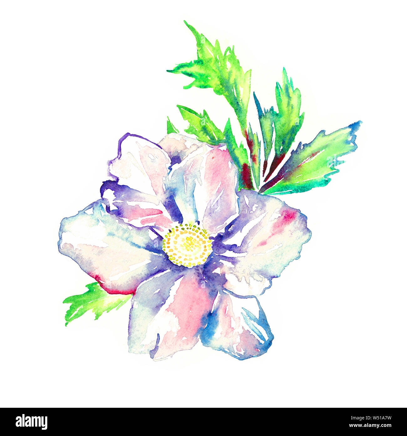 Fleur de pivoine blanche avec des feuilles vertes, isolé à l'aquarelle peinte à la main pour l'élément de conception d'illustration, d'impression, de la carte d'invitation, des affiches, des modèles Banque D'Images