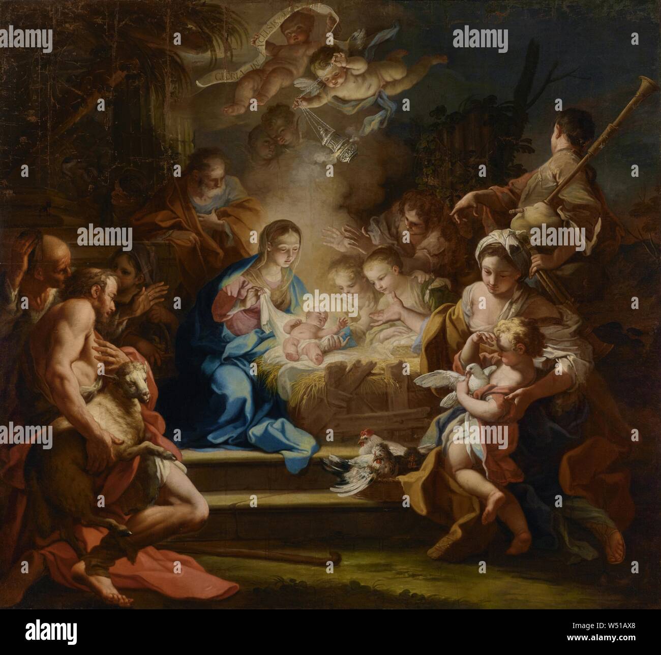 L'Adoration des bergers, Sebastiano Conca (Italien), 1680 (1764 -), Naples, Campanie, Italie, 1720, huile sur toile, 243,8 × 264,2 cm (96 × 104 en Banque D'Images