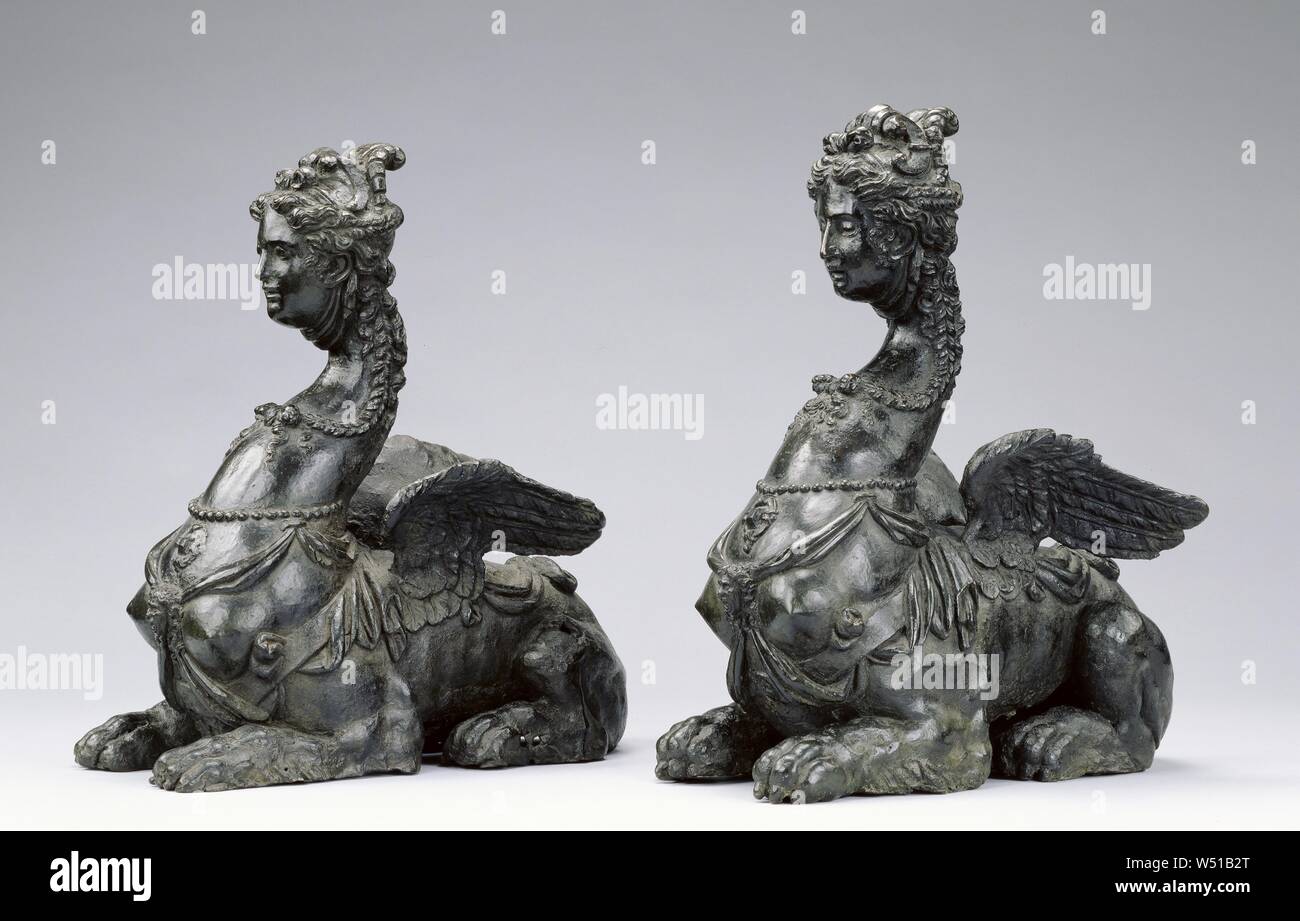 Deux Sphinx, pas de bouilloire, Italien, environ 1560, Bronze Banque D'Images