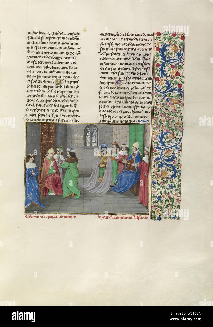 Le pape Urbain VI et l'antipape Clément VII, maître de la Getty Froissart (flamande, actif vers 1475 - 1485), Bruges, Belgique, près de 1480 - 1483 couleurs, Tempera, feuille d'or, d'or, peinture et encre sur parchemin, feuilles : 48 x 35 cm (18 7/8 x 13 3/4 in Banque D'Images