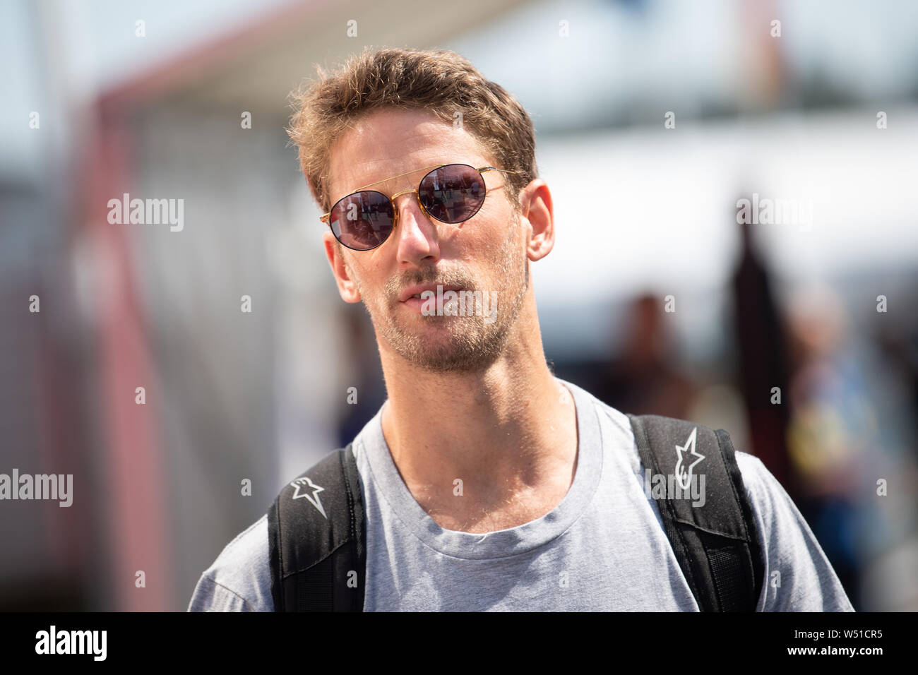 Hockenheim, Allemagne. Le 25 juillet, 2019. Sport : Championnat du Monde de Formule 1, Grand Prix d'Allemagne. Romain Grosjean de la France de l'énergie riche Équipe Haas F1 s'agit de l'enclos. Crédit : Sébastien Gollnow/dpa/Alamy Live News Banque D'Images