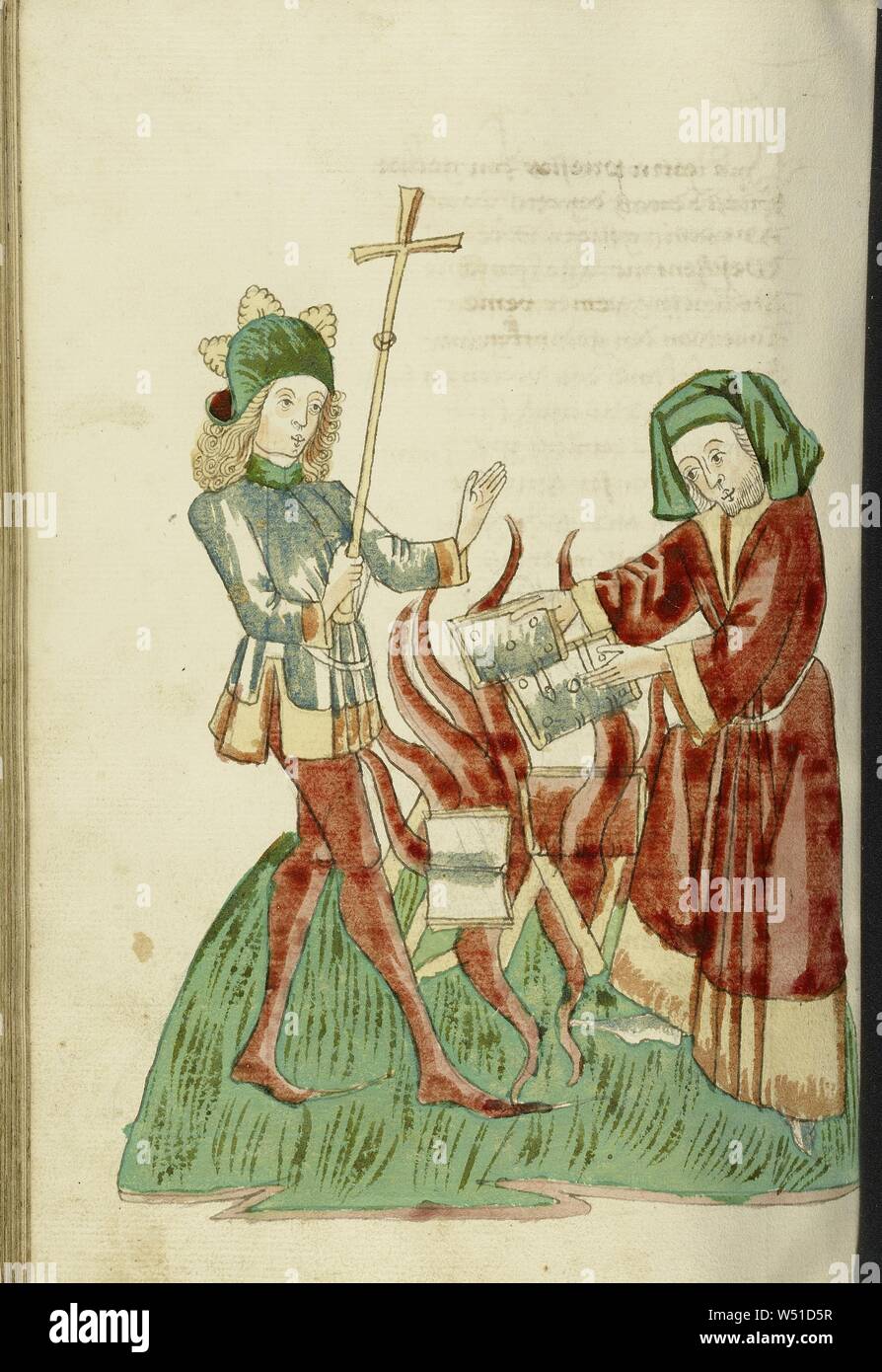 Theodas Burns son livre de magie en présence de Josaphat, disciple de Hans Schilling (Allemand, 1459 - 1467 active), de l'atelier de Diebold Lauber (allemand, Actif 1427 - 1467), Hagenau, Alsace, France (anciennement l'Allemagne), 1469, encre, couleur, lavages et couleurs tempera sur papier, feuille : 28,6 x 20,3 cm (11 1/4 x 8 in Banque D'Images