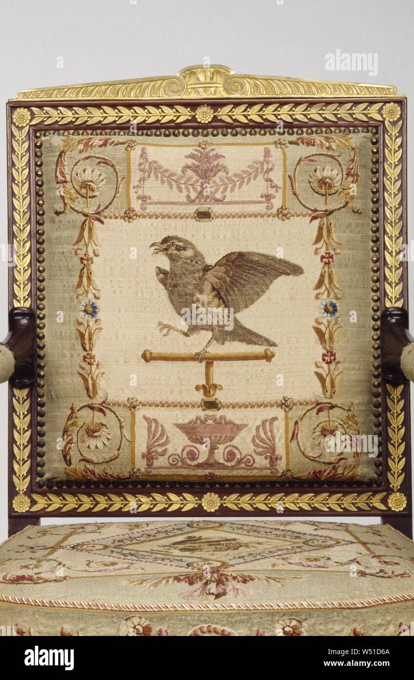 Un fauteuil, Frames attribué à François-Honoré-Georges Jacob-Desmalter (Français, 1770 - 1841), des Tapisseries de Beauvais manufacture (Français, fondé 1664), Paris, France, Europe, vers 1810, l'Acajou et hêtre, gilt-bronze mounts, soie et laine tapisserie d'ameublement, 100,6 × 63,5 × 48,3 cm (39 5/8 × 25 × 19 en Banque D'Images